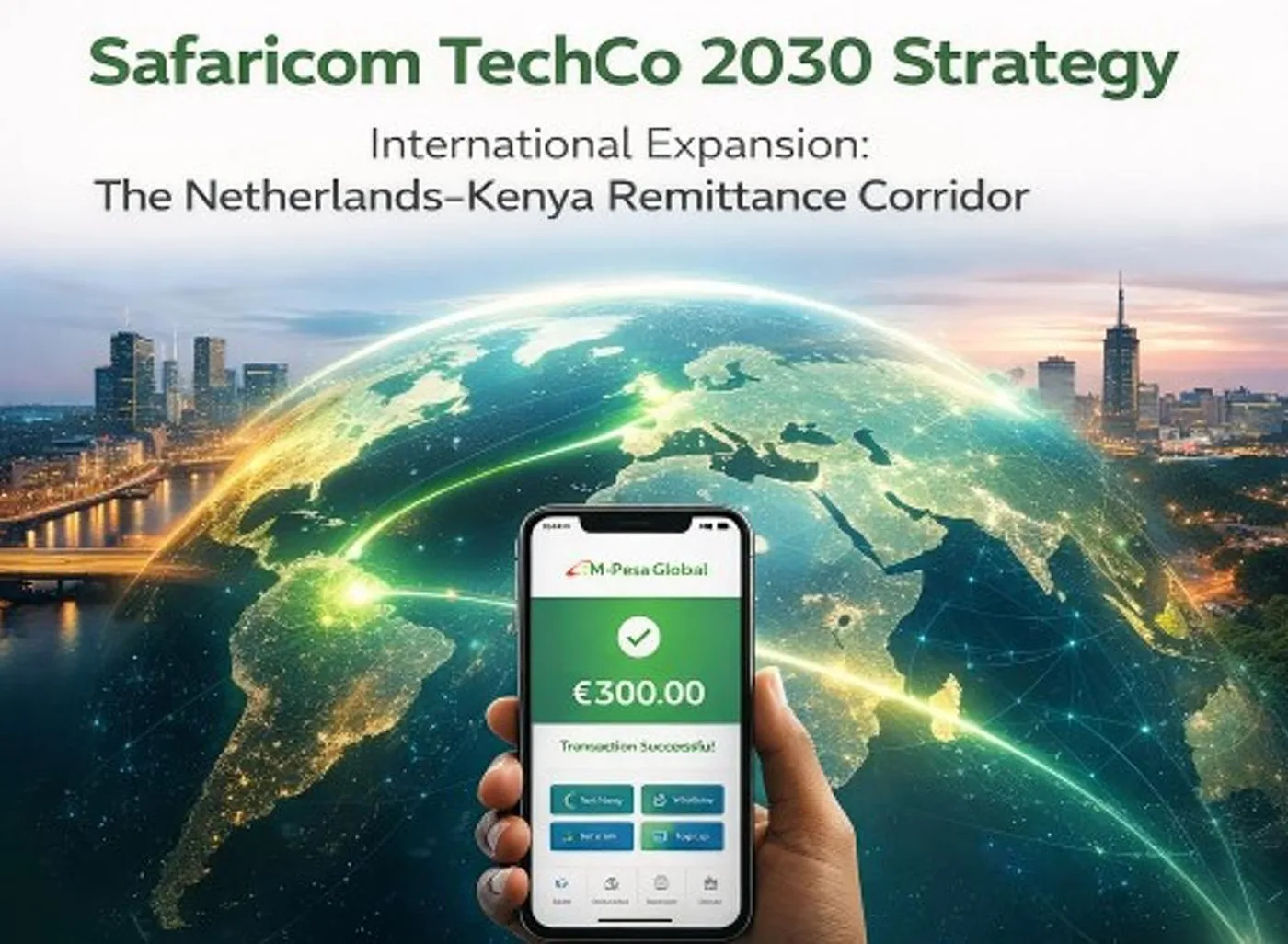 Cover visual from the M-Pesa report: Safaricom TechCo 2030 strategy for the Netherlands–Kenya remittance corridor